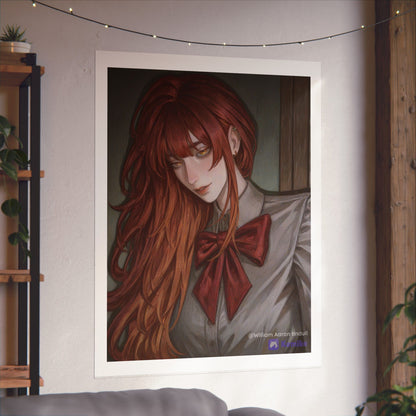 Matte Vertical Poster — Red‑Haired Anime Girl Portrait