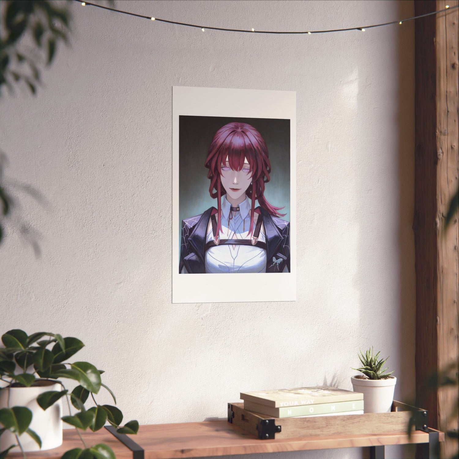 Anime Portrait Poster — Moody Red‑Haired Character Matte Vertical Art Print