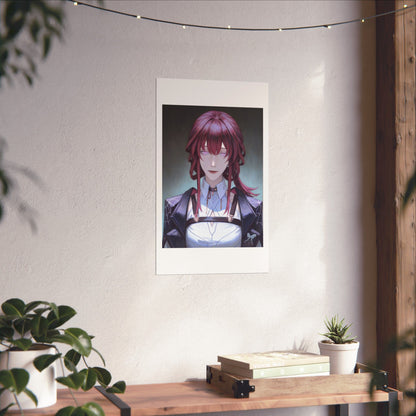 Anime Portrait Poster — Moody Red‑Haired Character Matte Vertical Art Print