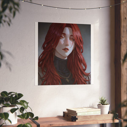 Red-Haired Muse Matte Vertical Poster — Moody Portrait Art Print