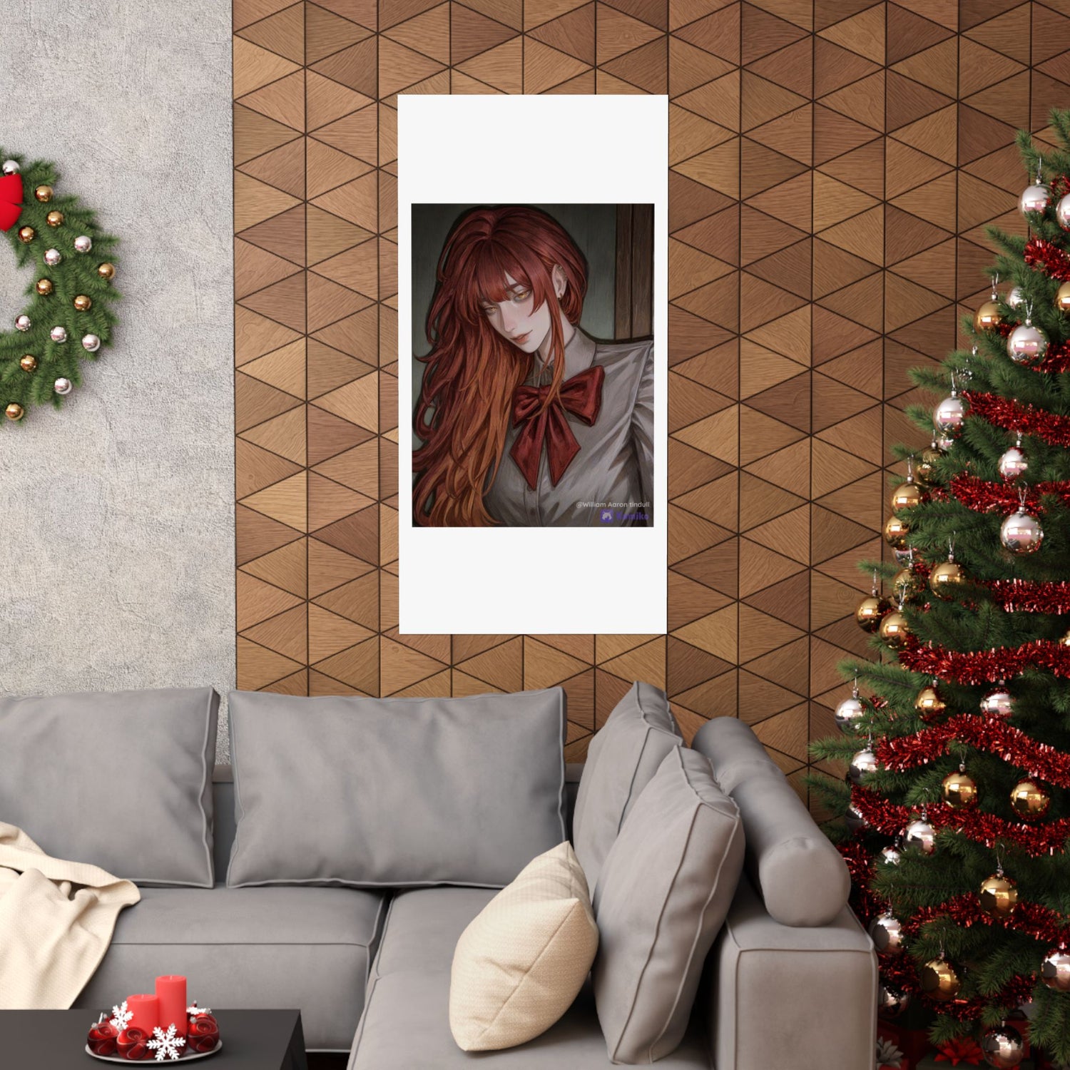 Matte Vertical Poster — Red‑Haired Anime Girl Portrait