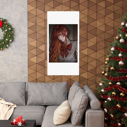 Matte Vertical Poster — Red‑Haired Anime Girl Portrait