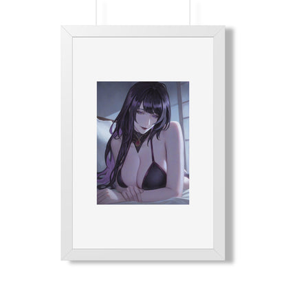 Anime Art Poster — Sultry Dark-Haired Girl Framed Vertical Print