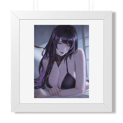 Anime Art Poster — Sultry Dark-Haired Girl Framed Vertical Print