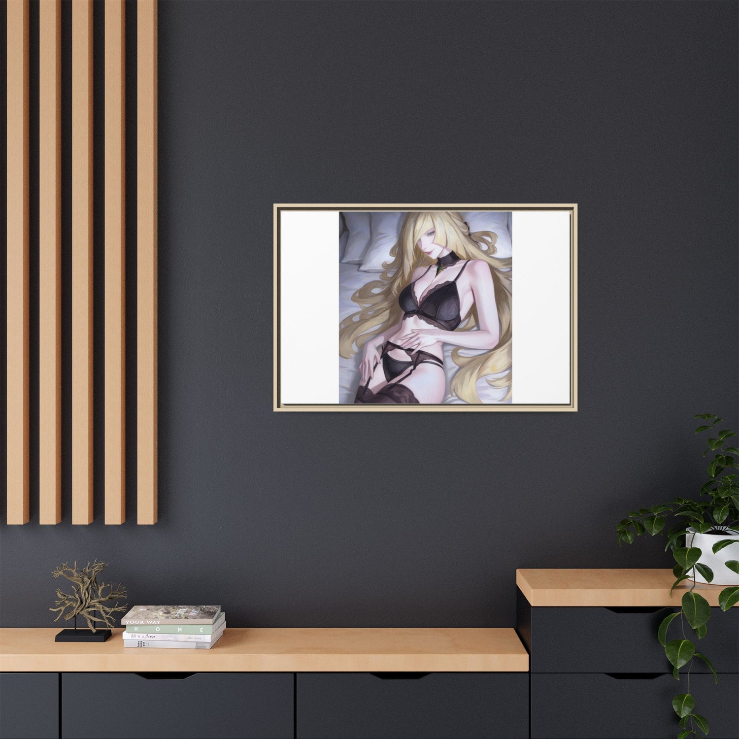 Framed Matte Canvas Print — Sleepy Blonde Anime Pinup