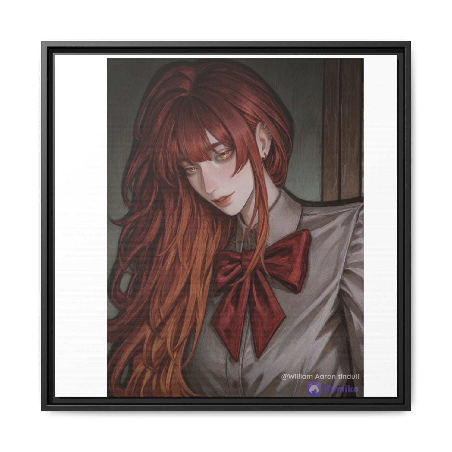 Framed Matte Canvas Print — Moody Red-Headed Anime Girl Art