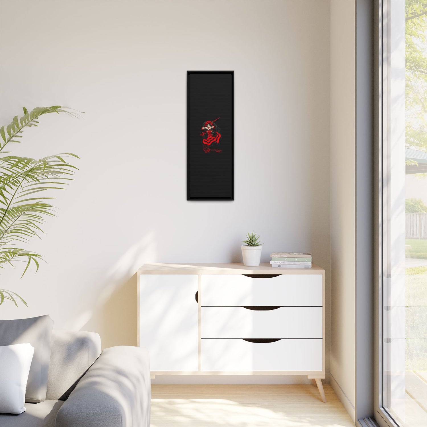 Anime Warrior Red Black Matte Canvas Print — Framed Wall Art