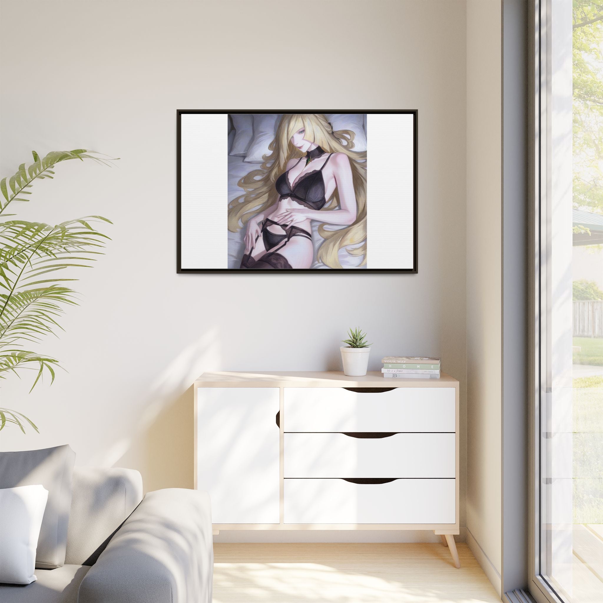Framed Matte Canvas Print — Sleepy Blonde Anime Pinup