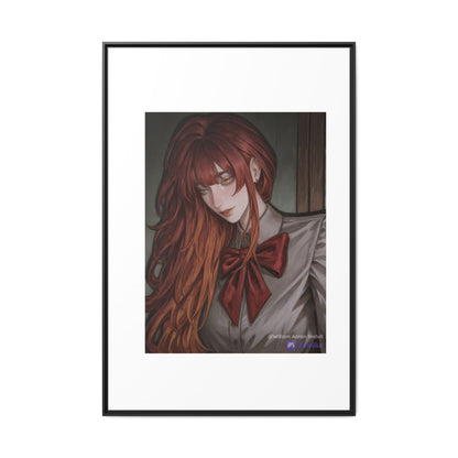 Framed Matte Canvas Print — Moody Red-Headed Anime Girl Art