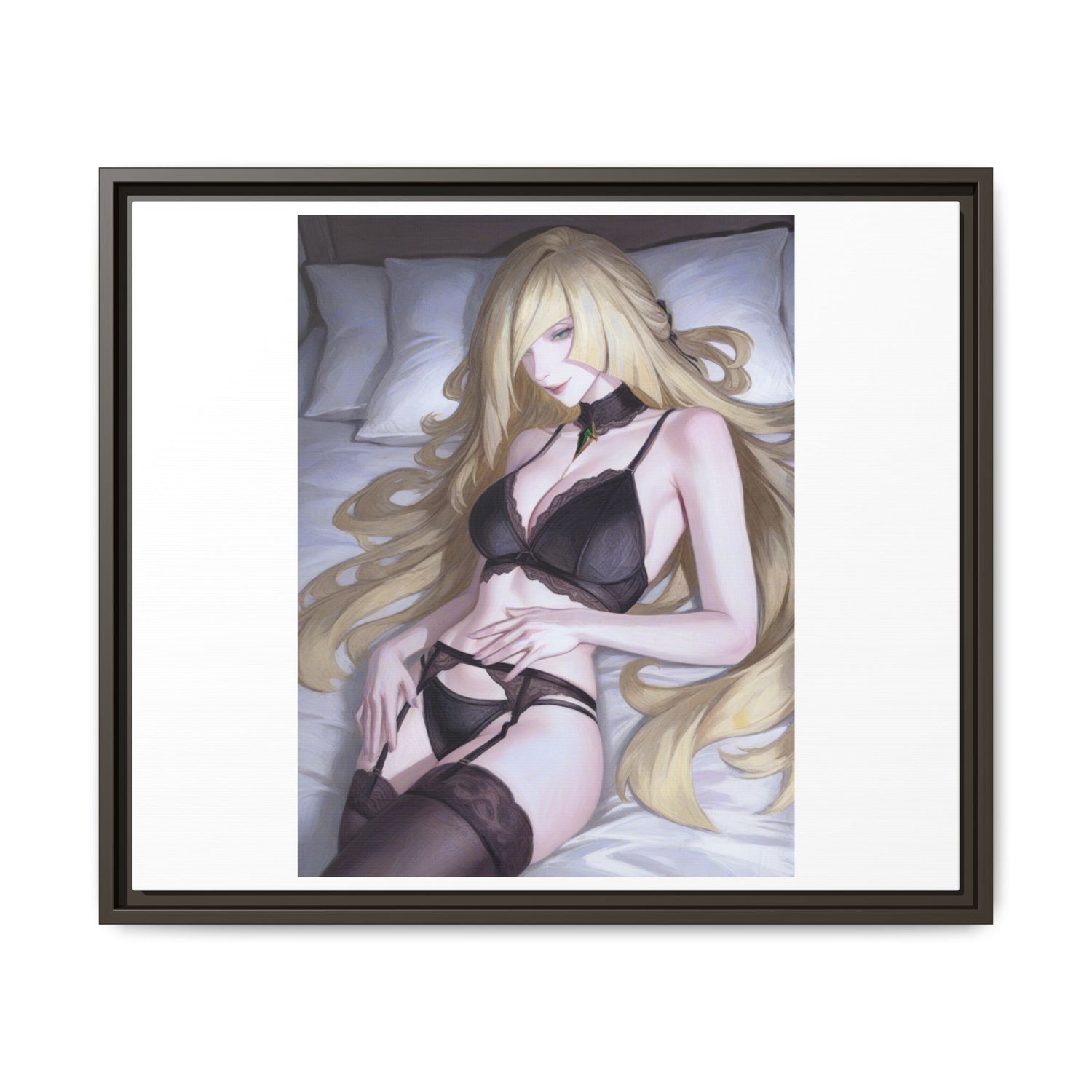 Framed Matte Canvas Print — Sleepy Blonde Anime Pinup