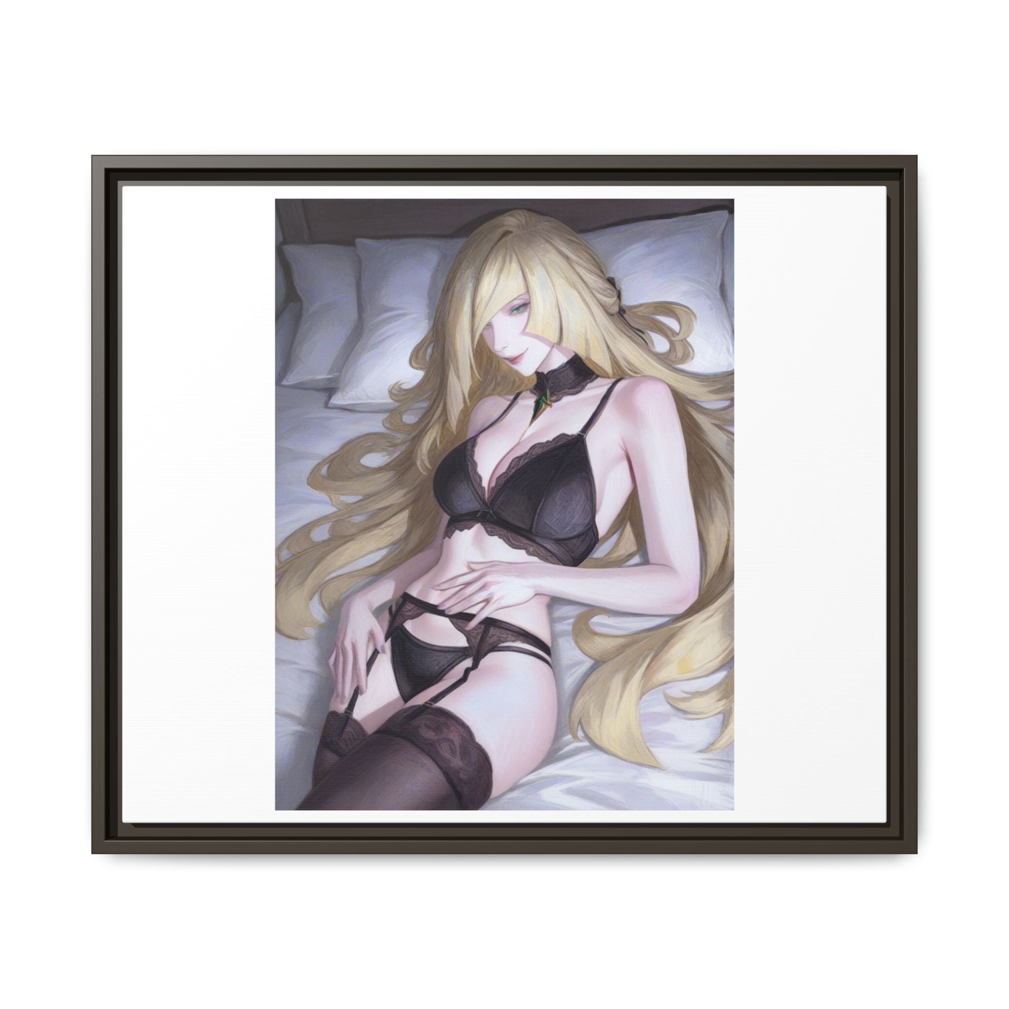 Framed Matte Canvas Print — Sleepy Blonde Anime Pinup