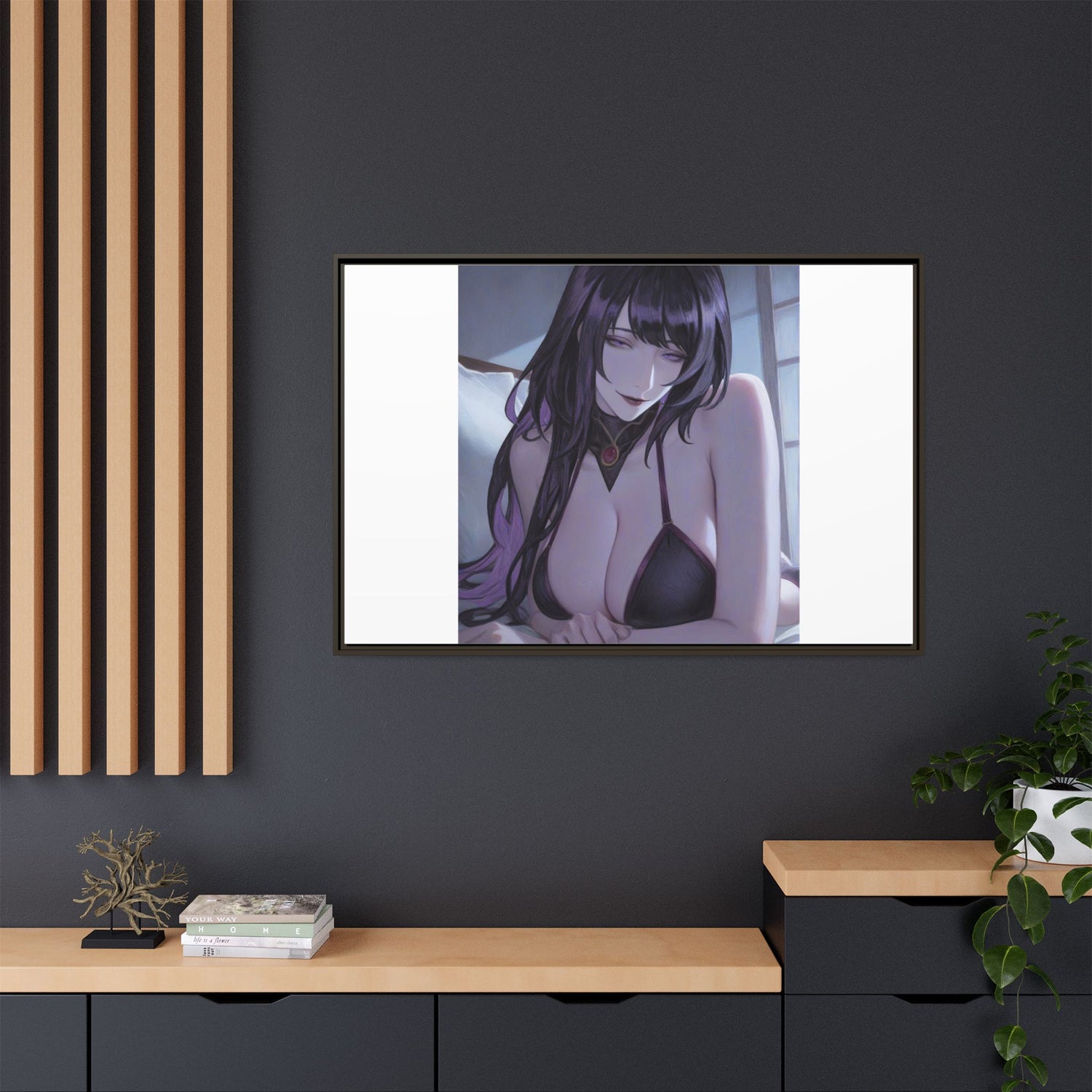 Framed Matte Canvas Print — Moody Anime Woman Portrait