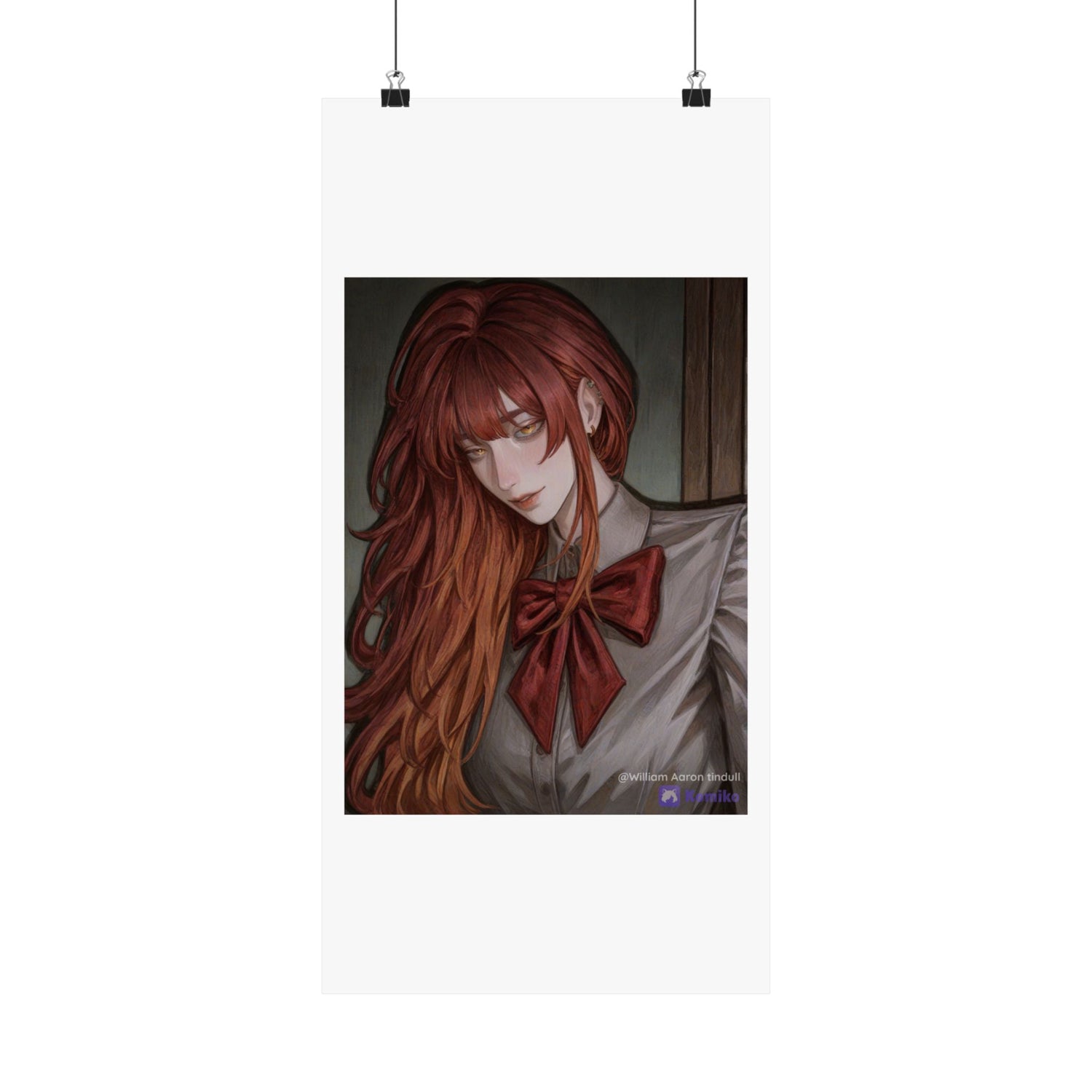 Matte Vertical Poster — Red‑Haired Anime Girl Portrait