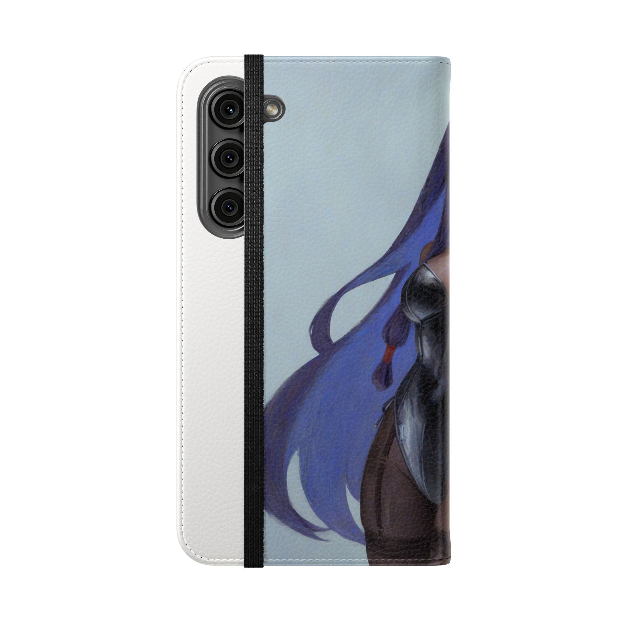 Anime Bunny Girl Flip Case - Purple Long-Haired Character Phone Wallet