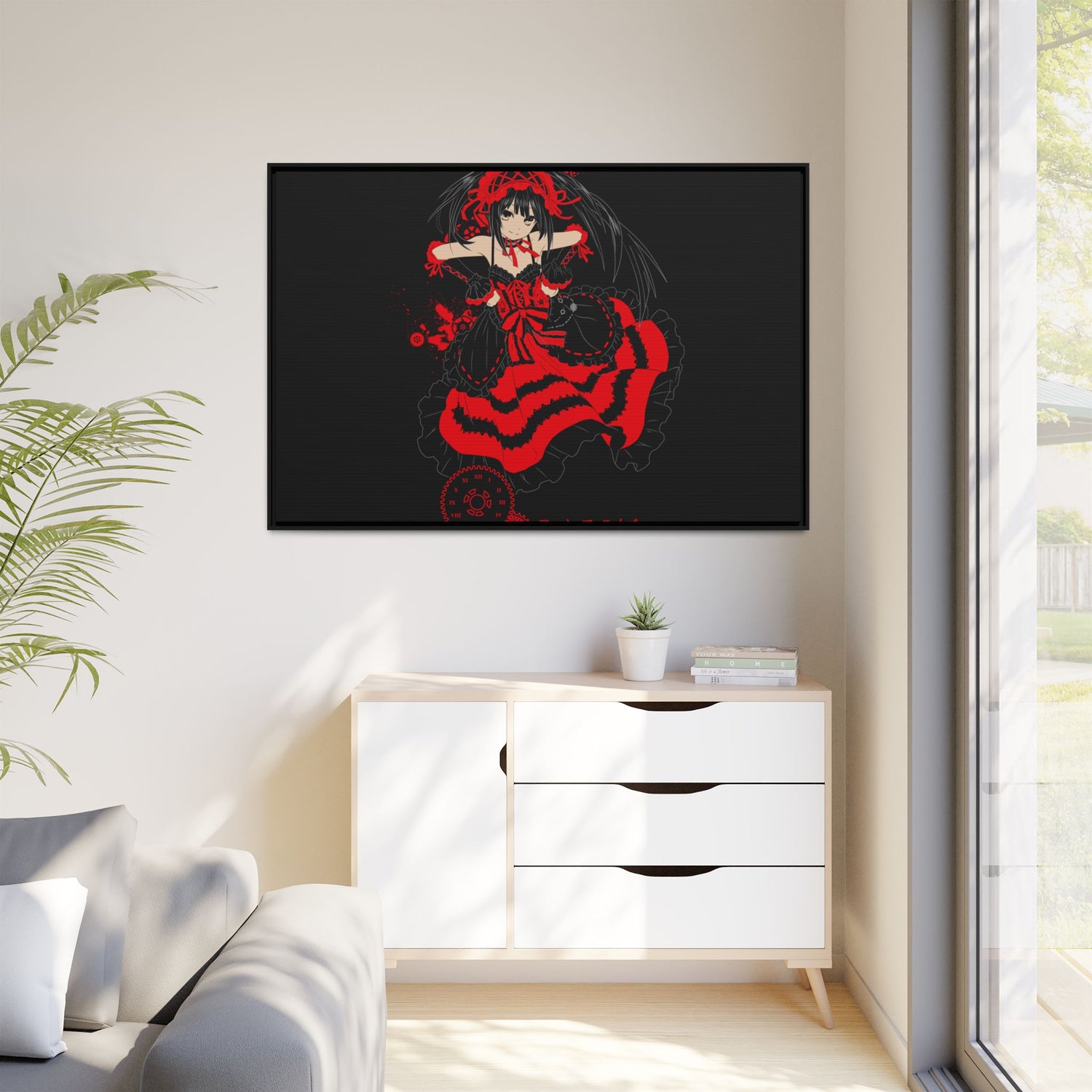 Anime Warrior Red Black Matte Canvas Print — Framed Wall Art