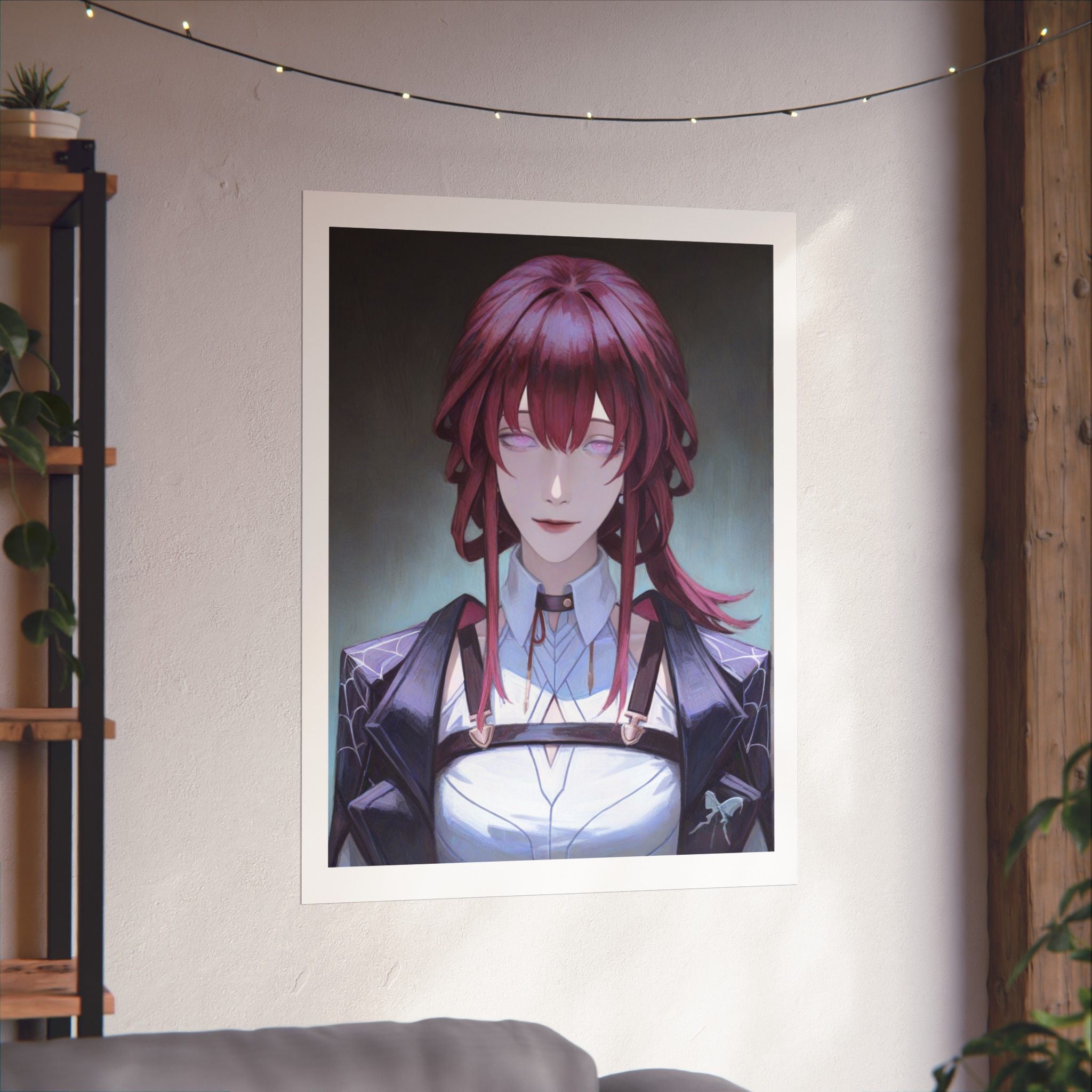 Anime Portrait Poster — Moody Red‑Haired Character Matte Vertical Art Print