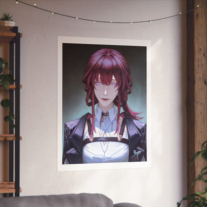 Anime Portrait Poster — Moody Red‑Haired Character Matte Vertical Art Print