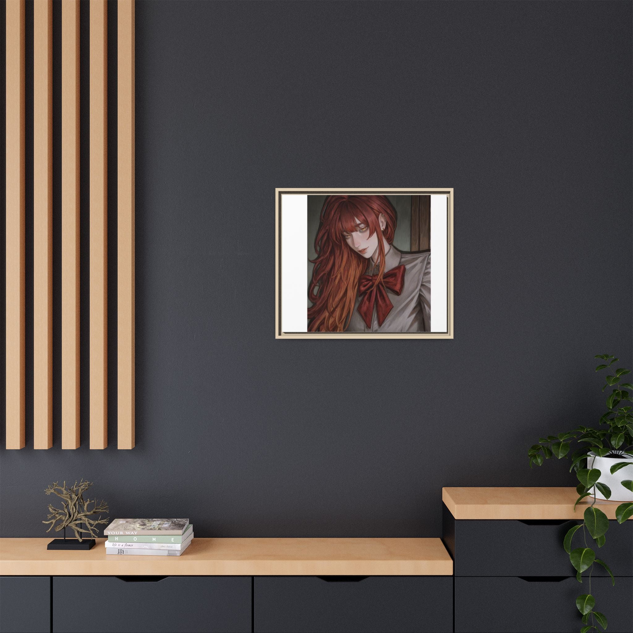 Framed Matte Canvas Print — Moody Red-Headed Anime Girl Art