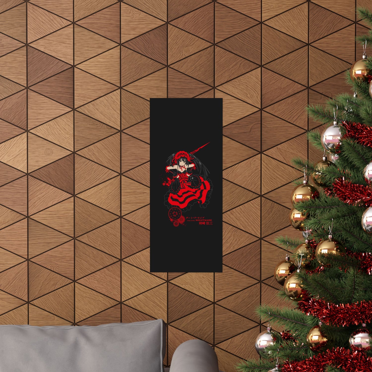 Anime Gothic Poster — Red &amp; Black Kurumi Nightcore Matte Vertical Print