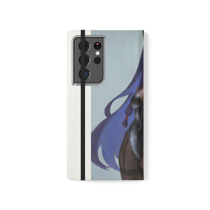 Anime Bunny Girl Flip Case - Purple Long-Haired Character Phone Wallet