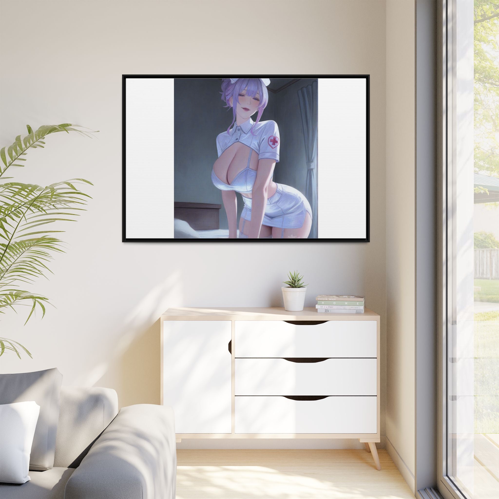Sexy Anime Nurse Matte Canvas Print (Framed)