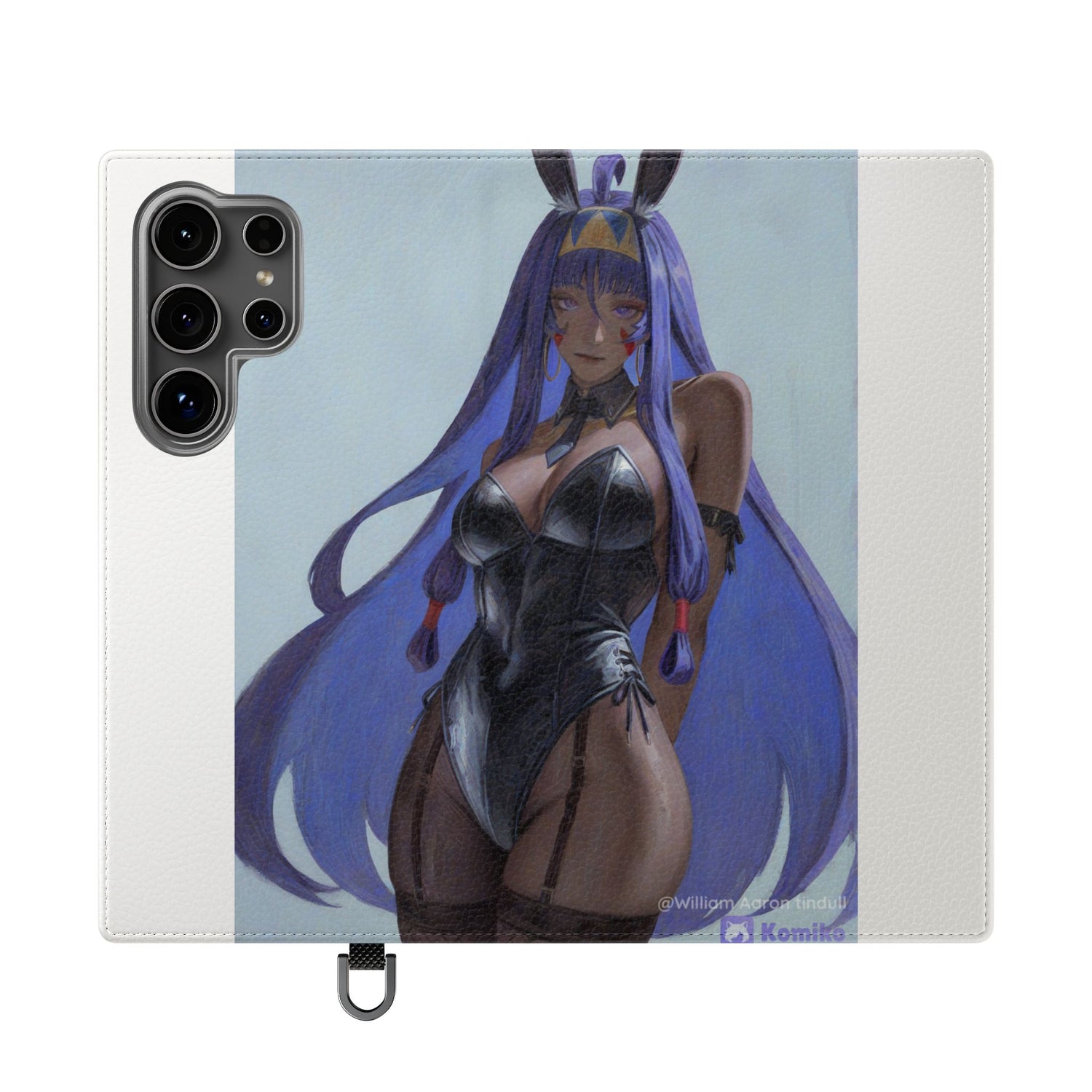 Anime Bunny Girl Flip Case - Purple Long-Haired Character Phone Wallet