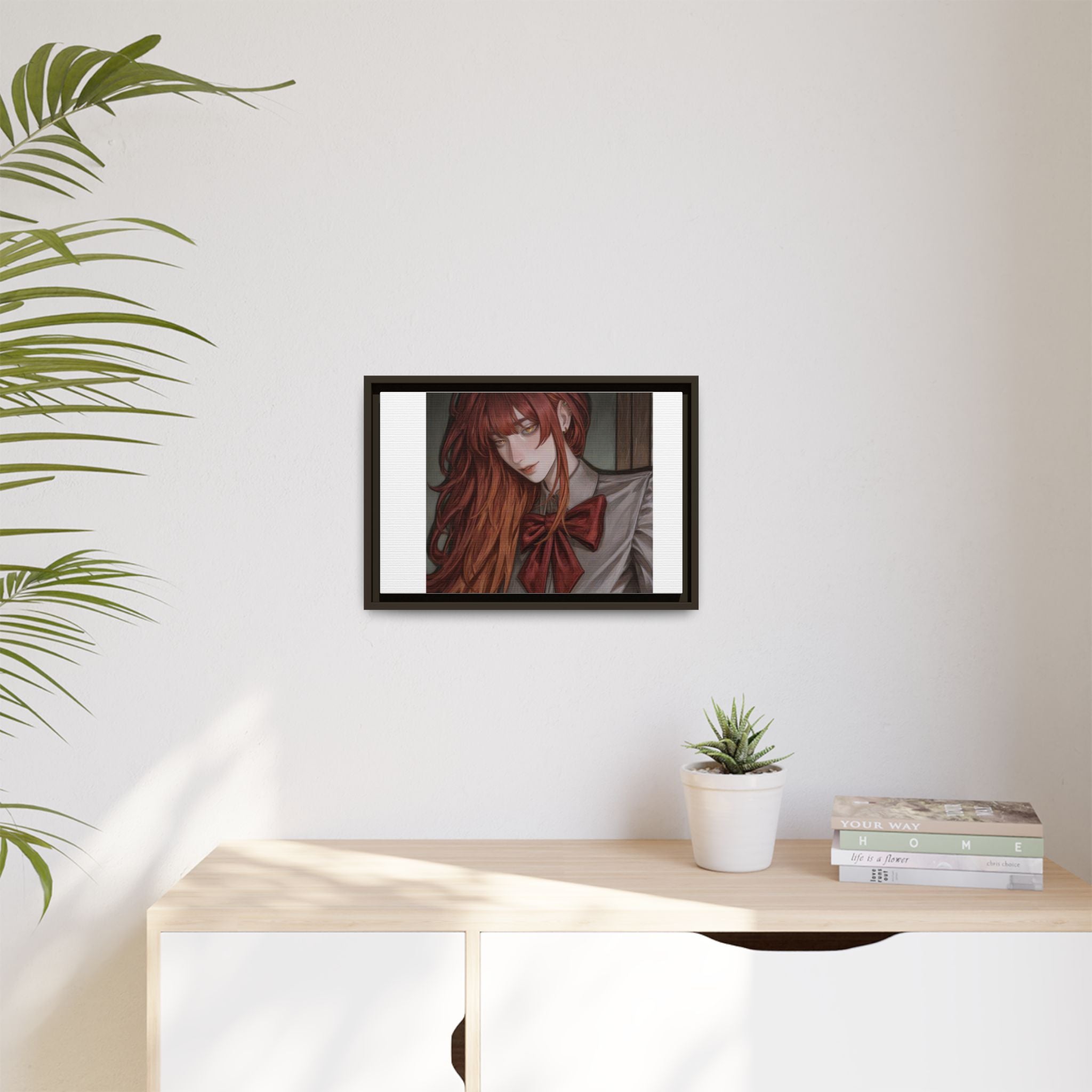 Framed Matte Canvas Print — Moody Red-Headed Anime Girl Art