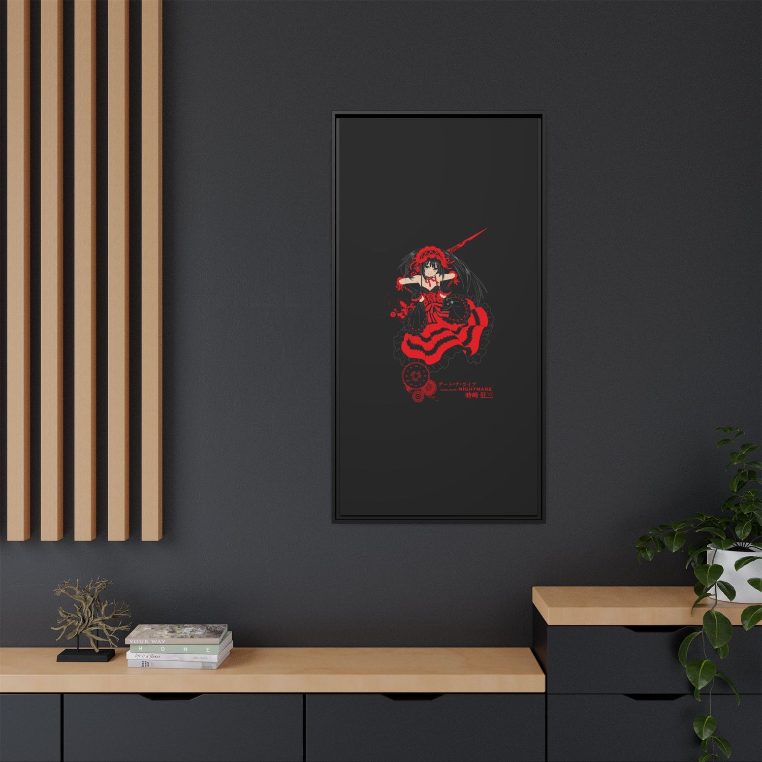 Anime Warrior Red Black Matte Canvas Print — Framed Wall Art