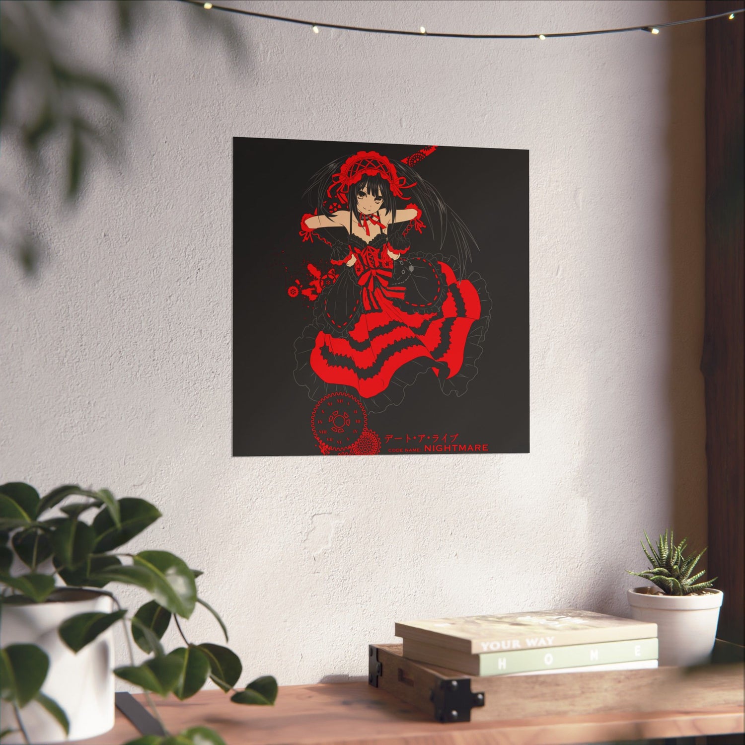 Anime Gothic Poster — Red &amp; Black Kurumi Nightcore Matte Vertical Print