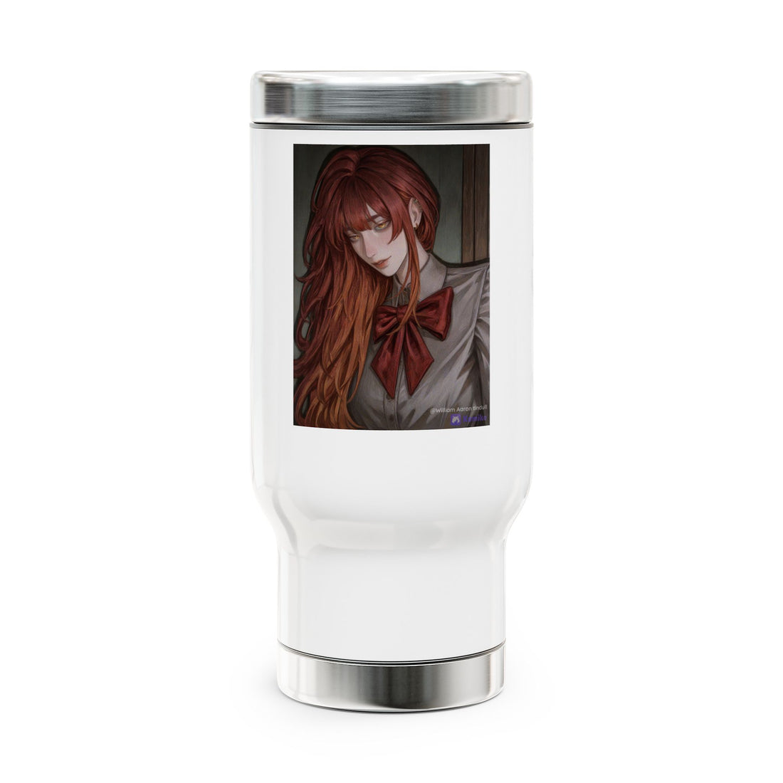 Redheaded Anime Girl Travel Mug — 14oz Stainless Steel Tumbler with Handle