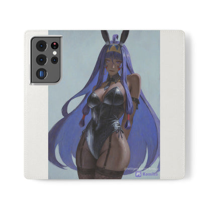 Anime Bunny Girl Flip Case - Purple Long-Haired Character Phone Wallet