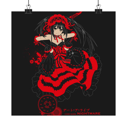 Anime Gothic Poster — Red &amp; Black Kurumi Nightcore Matte Vertical Print