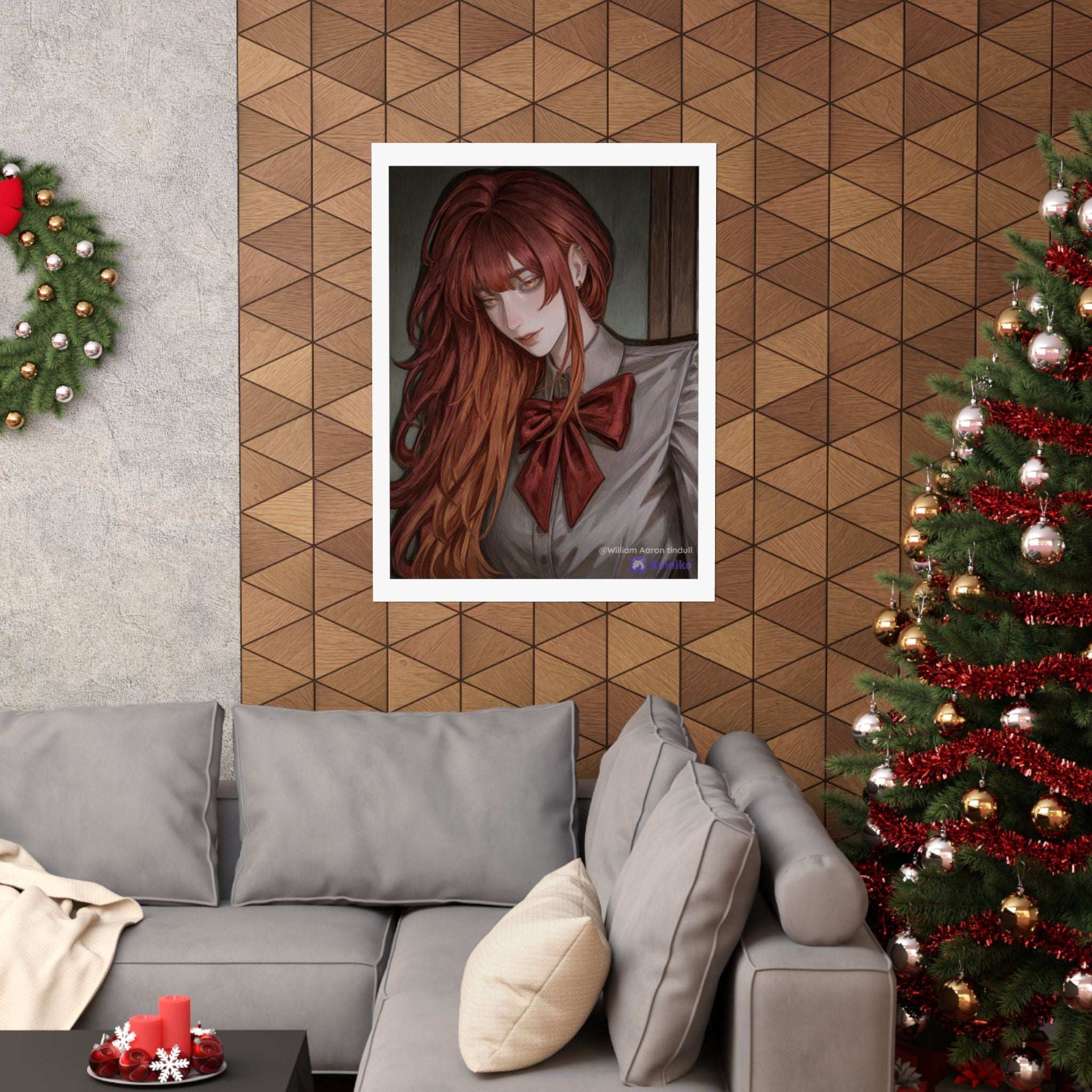 Matte Vertical Poster — Red‑Haired Anime Girl Portrait