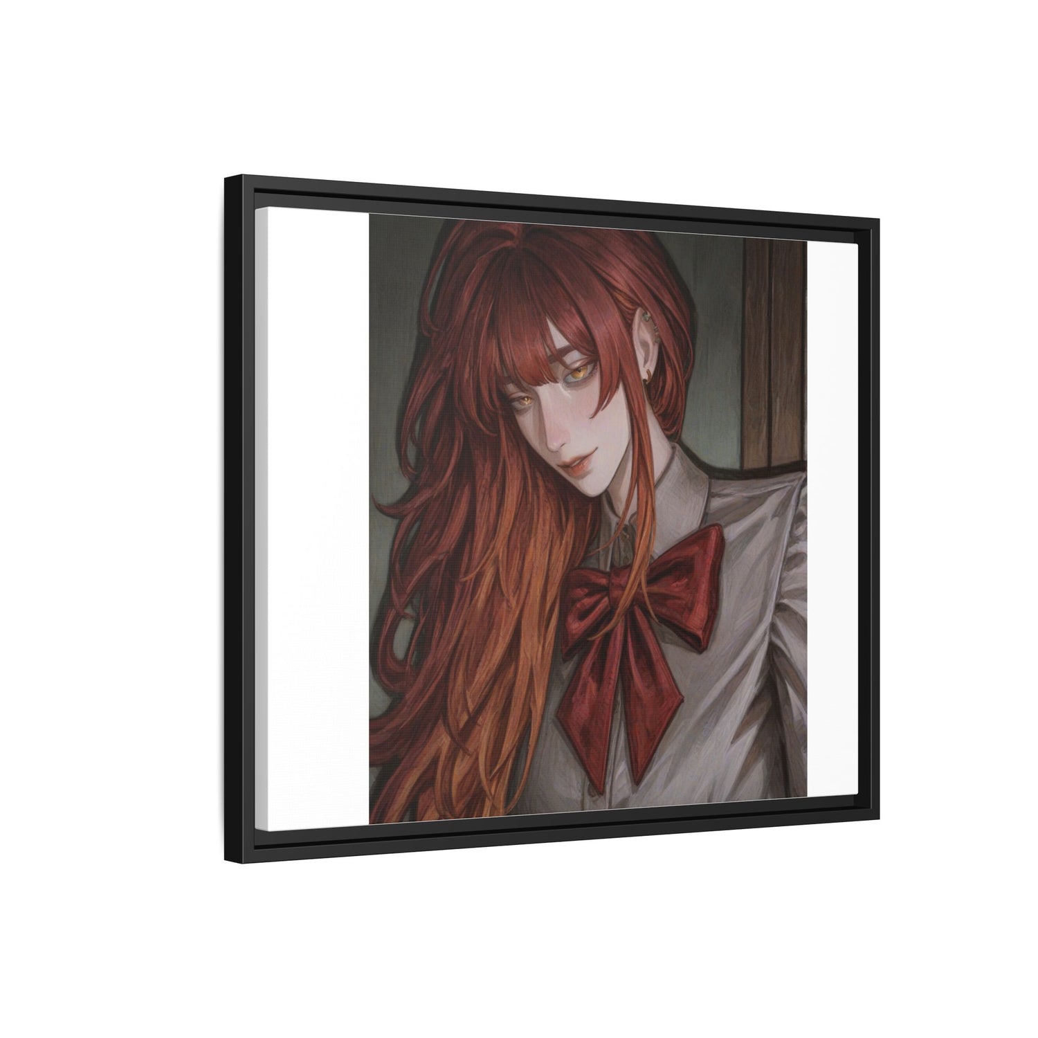 Framed Matte Canvas Print — Moody Red-Headed Anime Girl Art