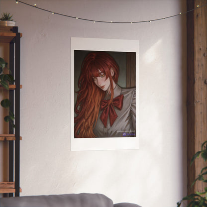 Matte Vertical Poster — Red‑Haired Anime Girl Portrait