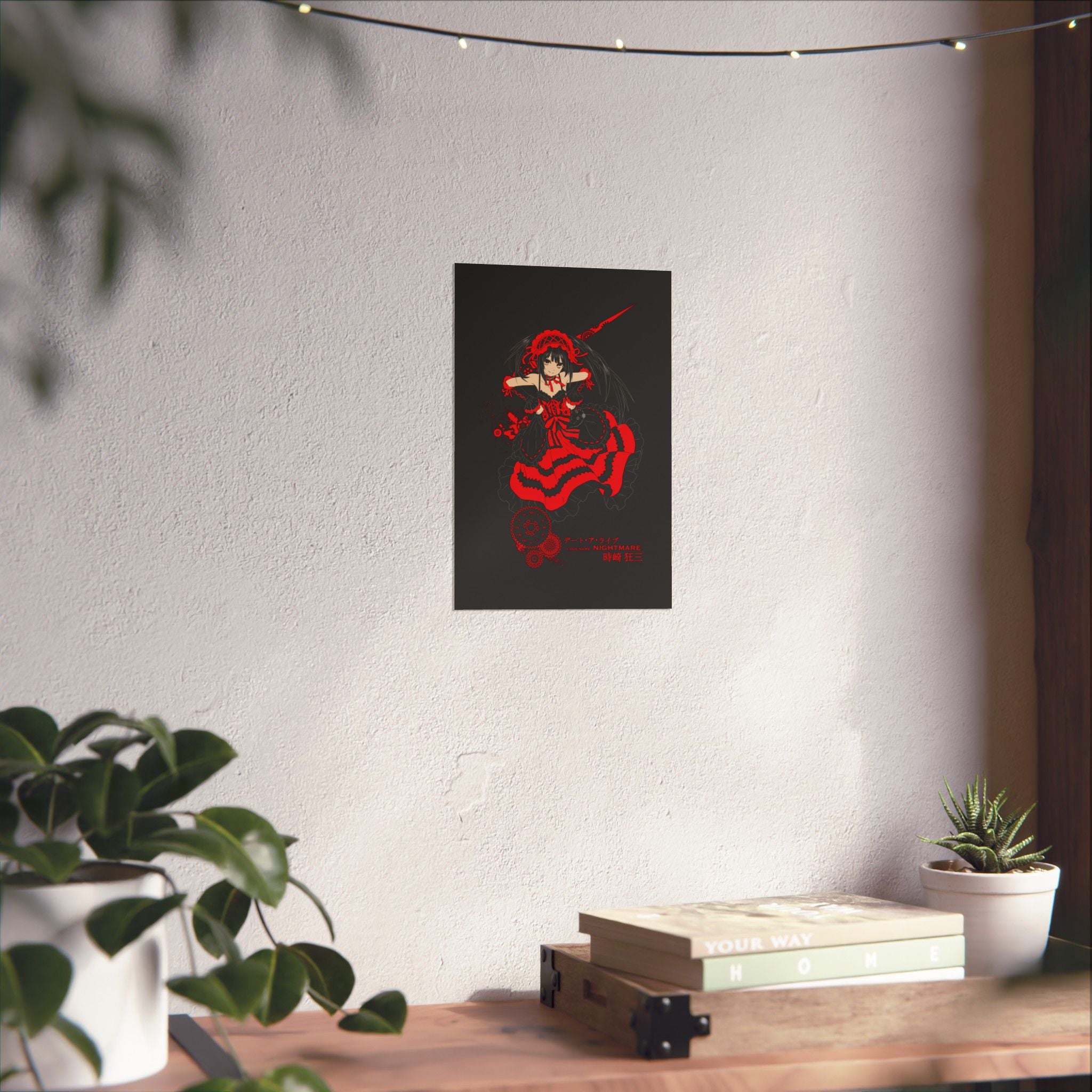 Anime Gothic Poster — Red &amp; Black Kurumi Nightcore Matte Vertical Print