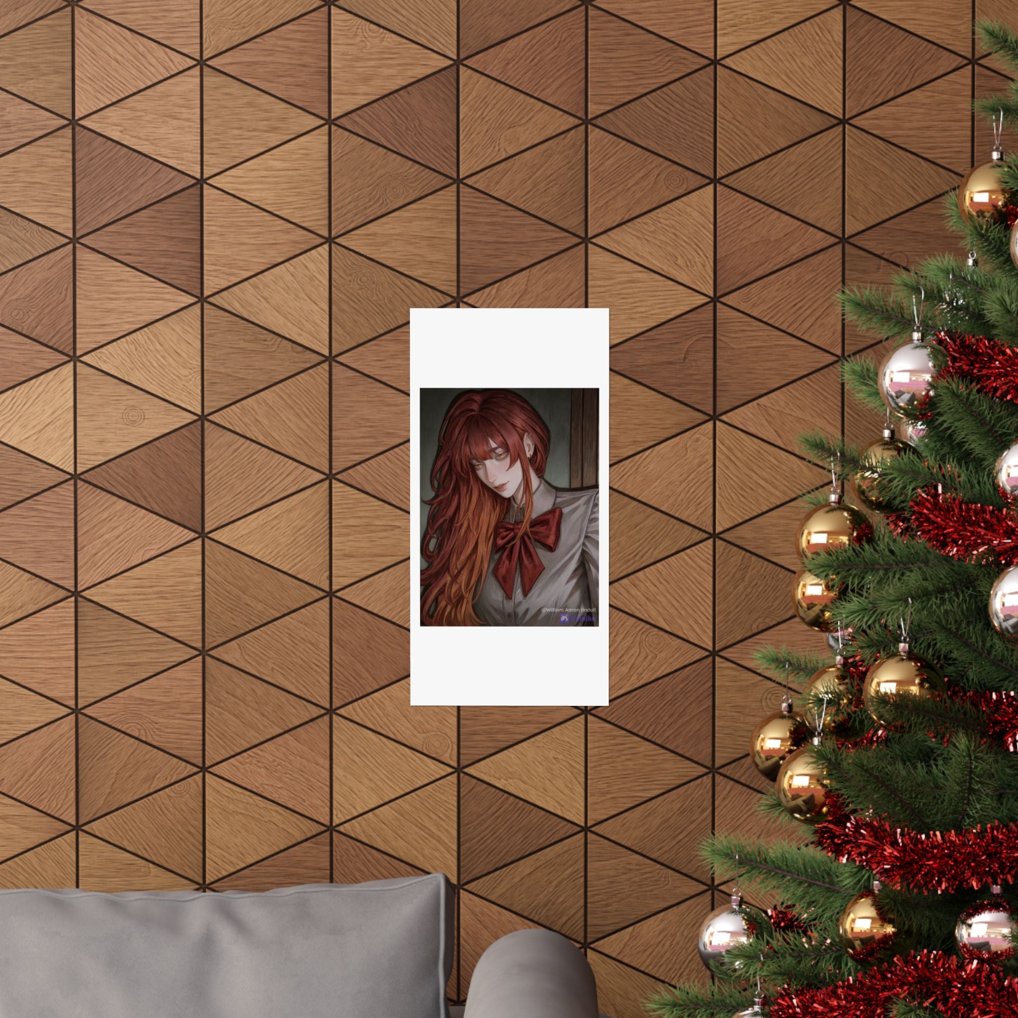 Matte Vertical Poster — Red‑Haired Anime Girl Portrait