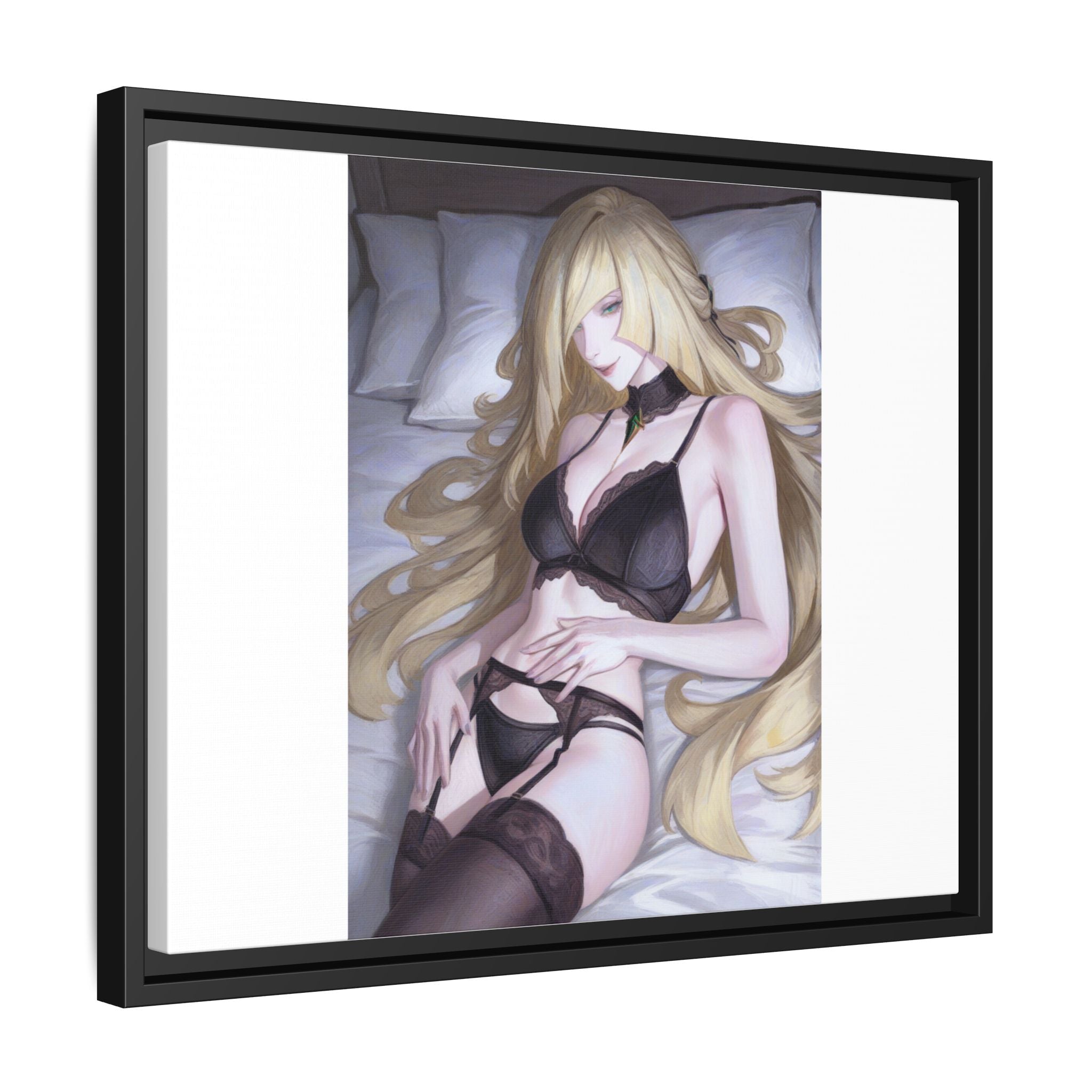 Framed Matte Canvas Print — Sleepy Blonde Anime Pinup
