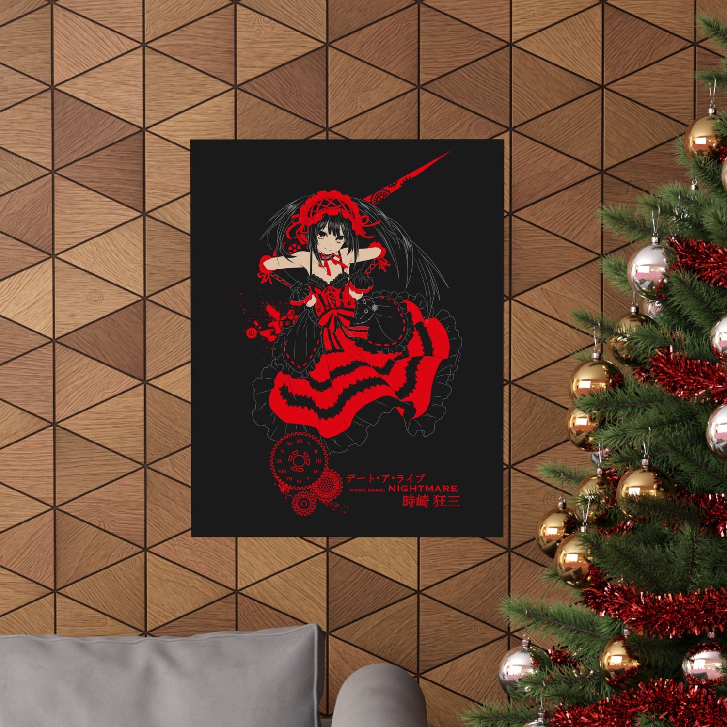 Anime Gothic Poster — Red &amp; Black Kurumi Nightcore Matte Vertical Print