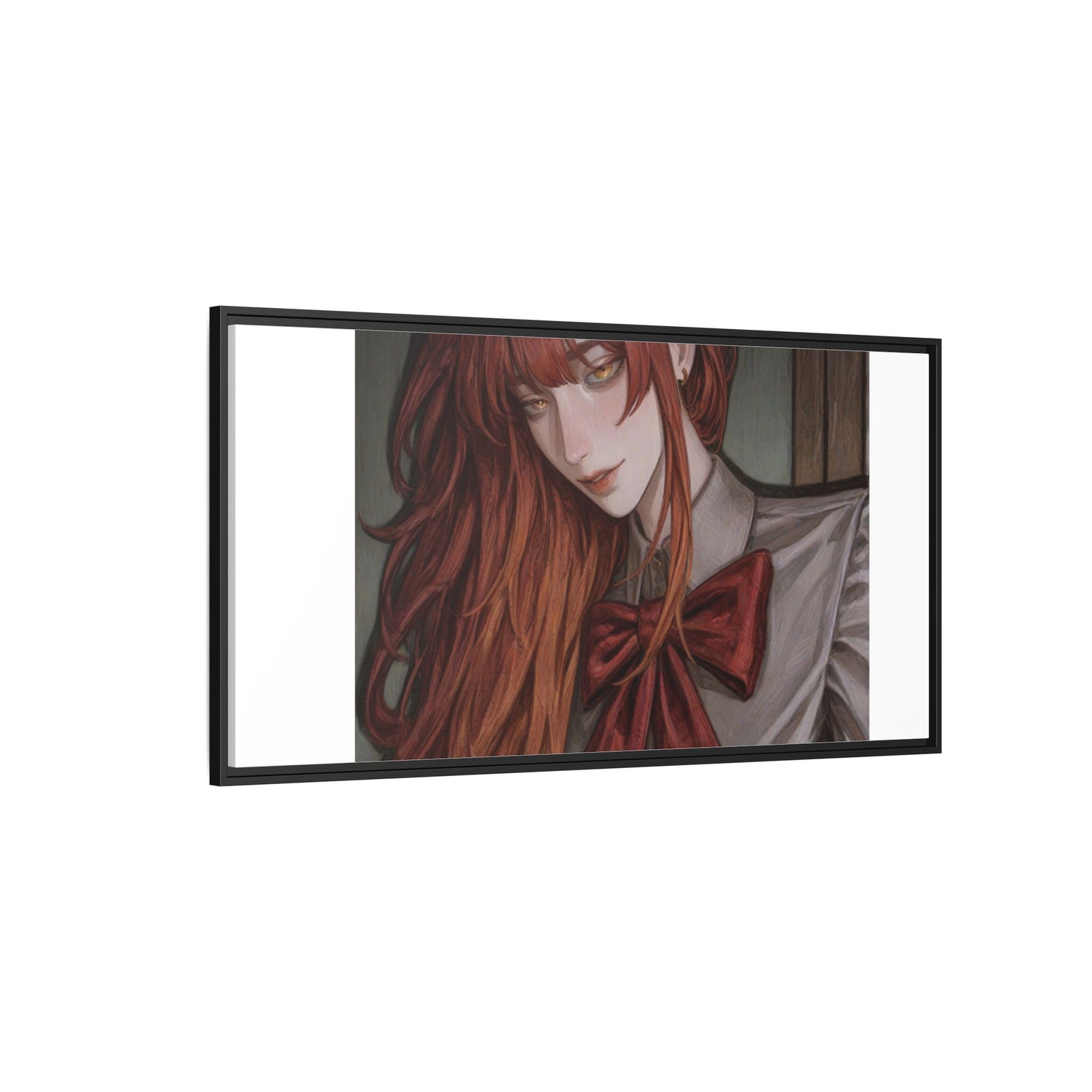Framed Matte Canvas Print — Moody Red-Headed Anime Girl Art