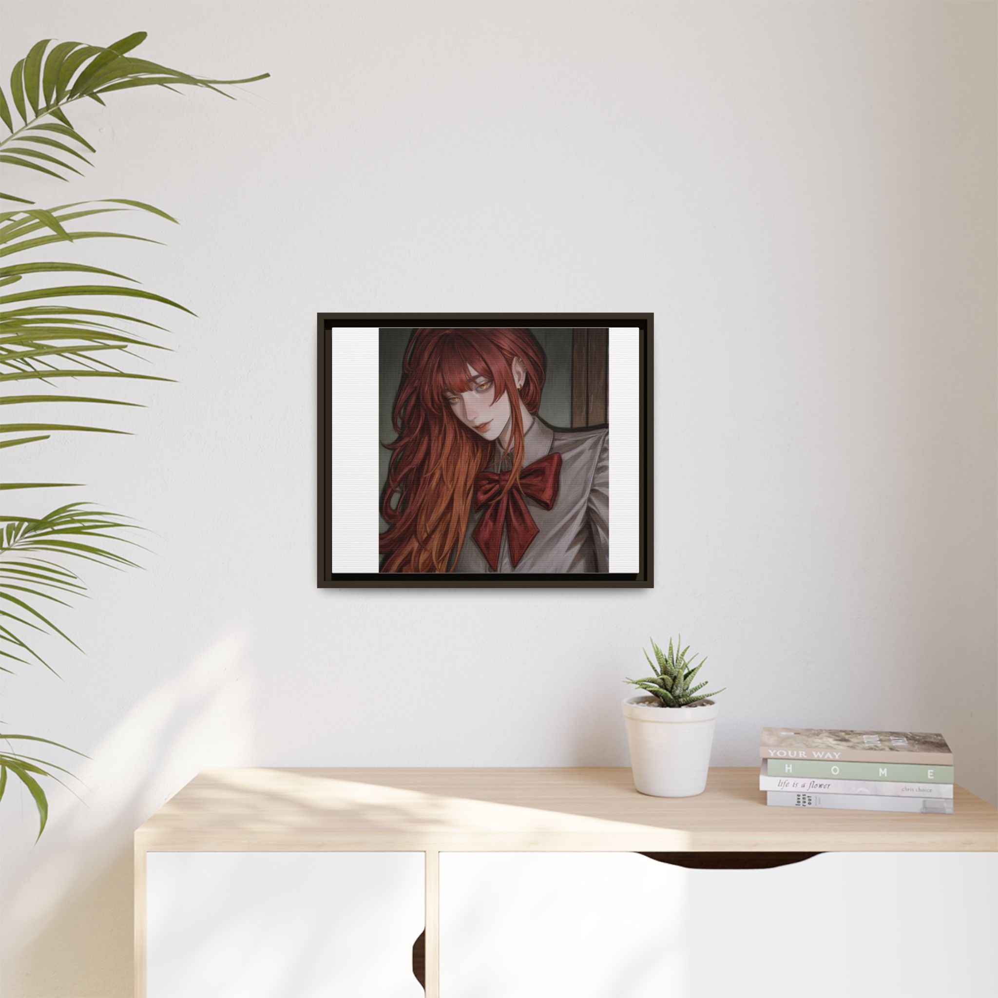 Framed Matte Canvas Print — Moody Red-Headed Anime Girl Art