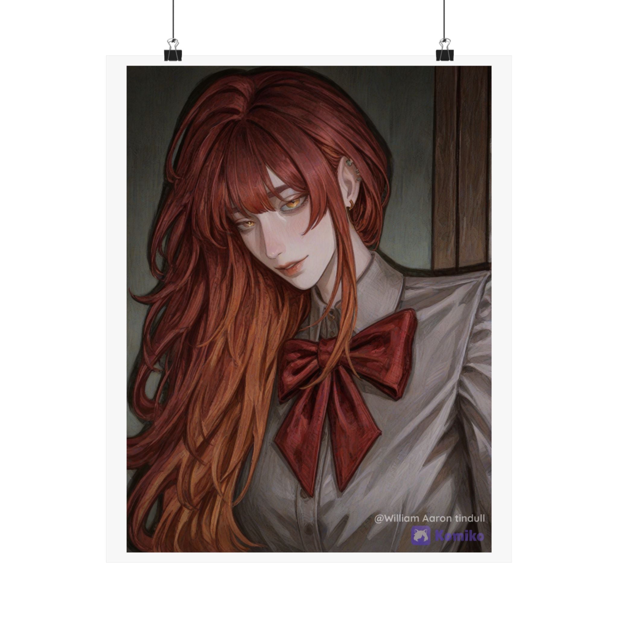 Matte Vertical Poster — Red‑Haired Anime Girl Portrait