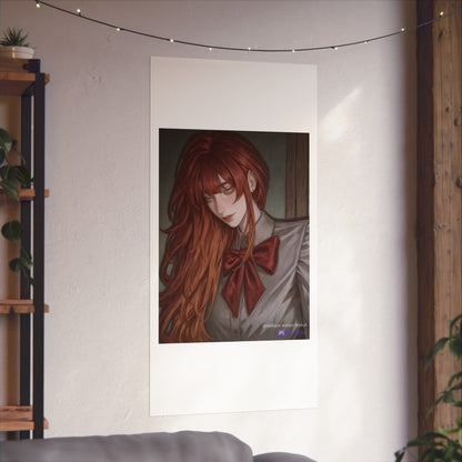 Matte Vertical Poster — Red‑Haired Anime Girl Portrait