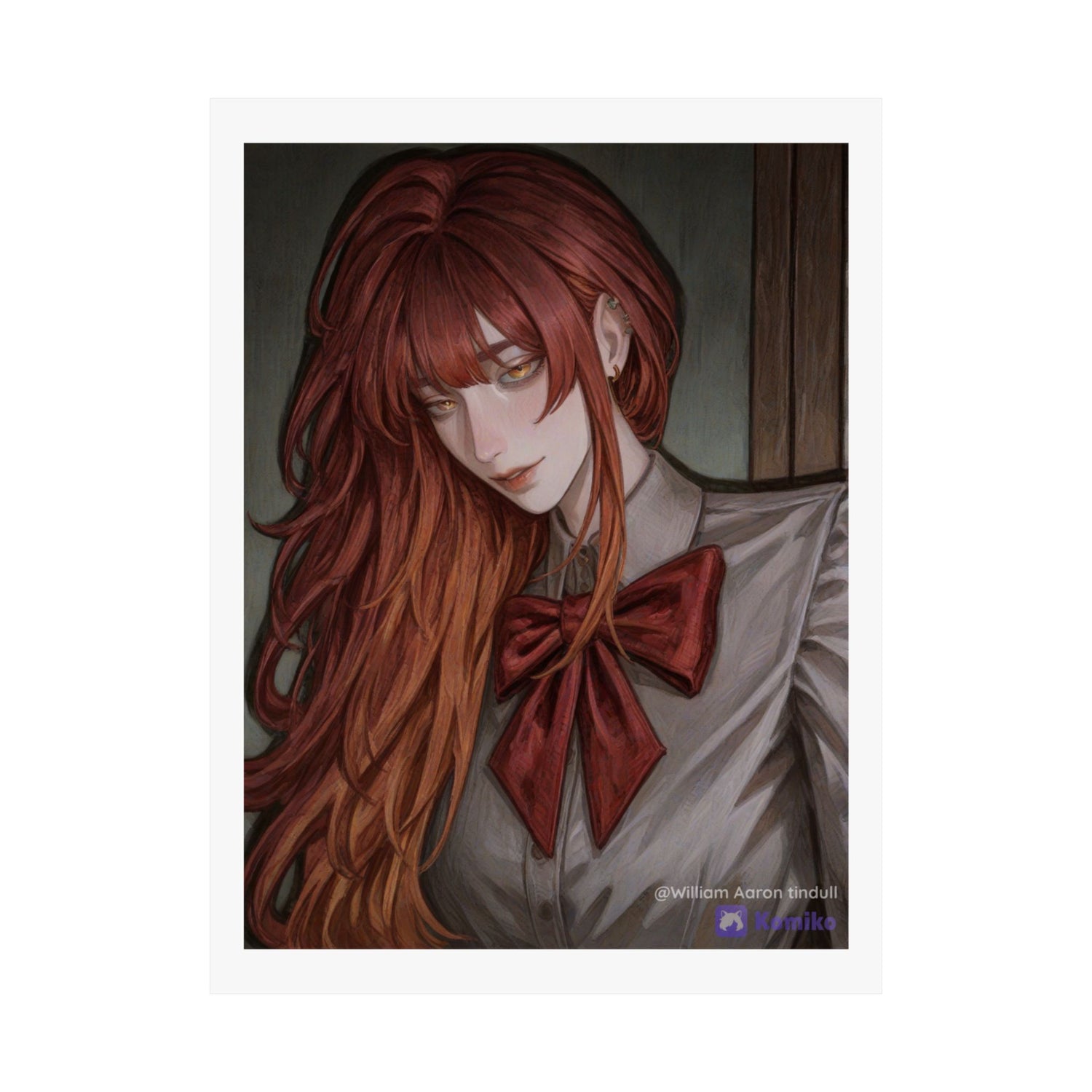 Matte Vertical Poster — Red‑Haired Anime Girl Portrait