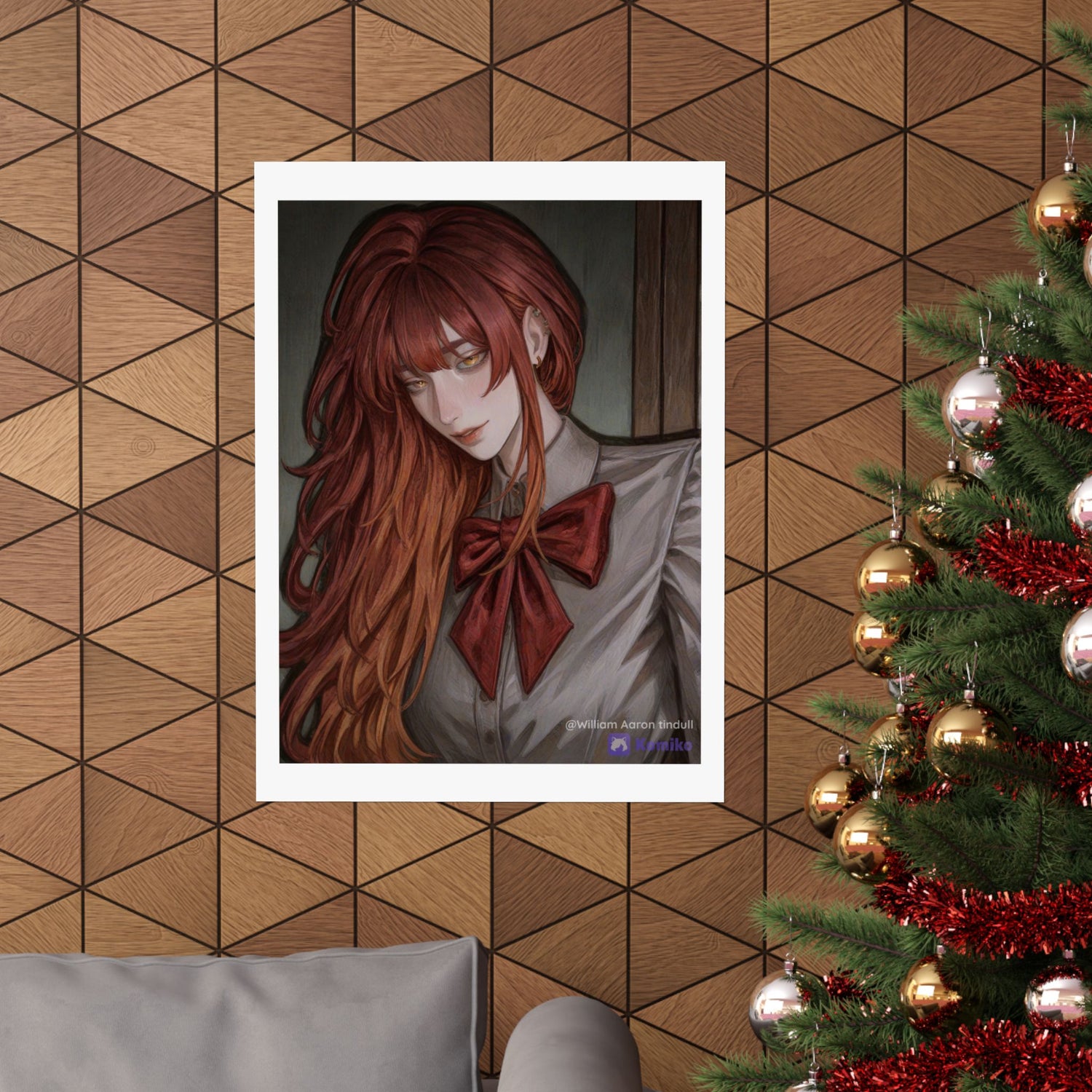 Matte Vertical Poster — Red‑Haired Anime Girl Portrait