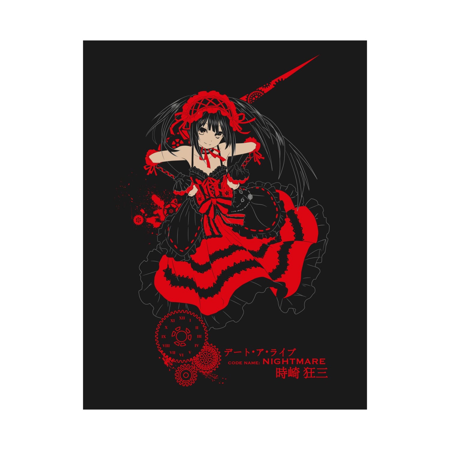 Anime Gothic Poster — Red &amp; Black Kurumi Nightcore Matte Vertical Print
