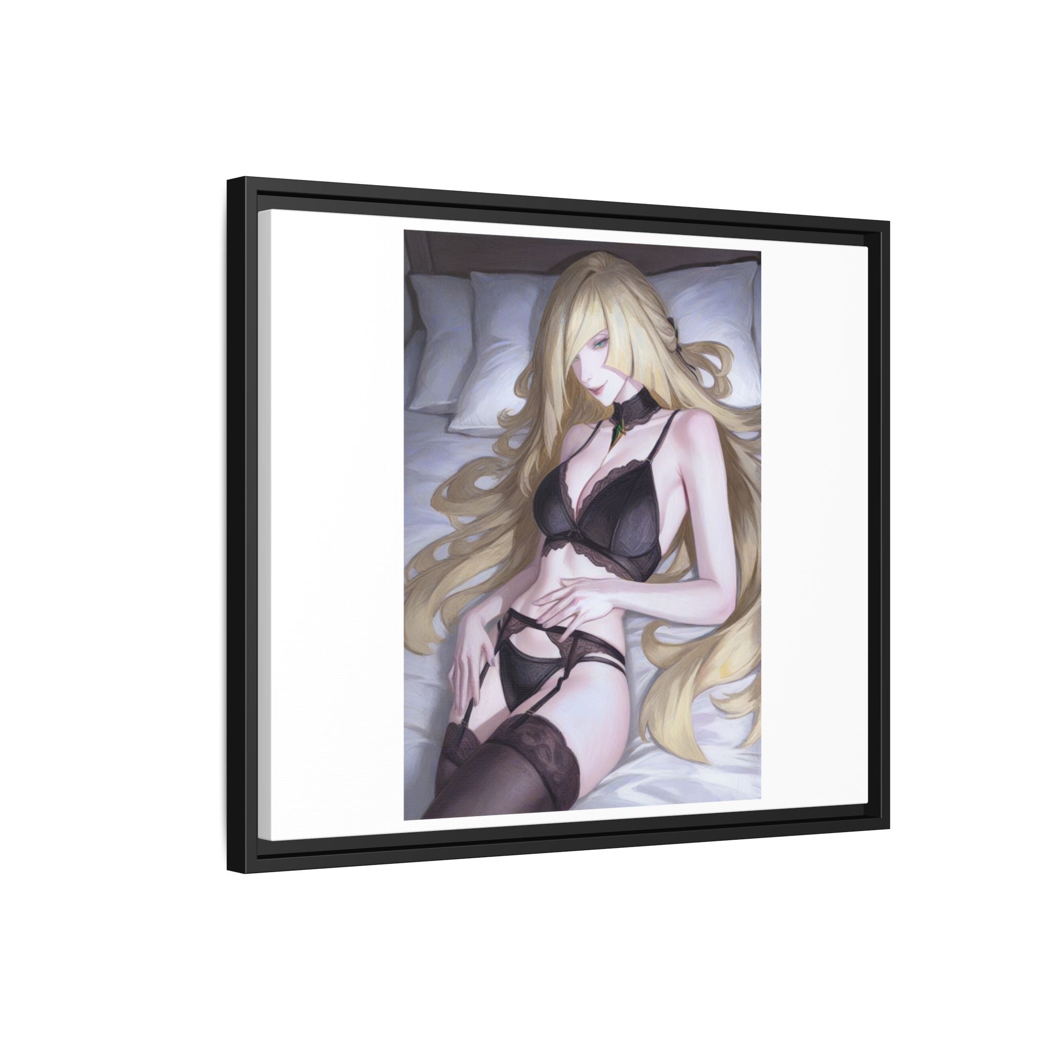 Framed Matte Canvas Print — Sleepy Blonde Anime Pinup
