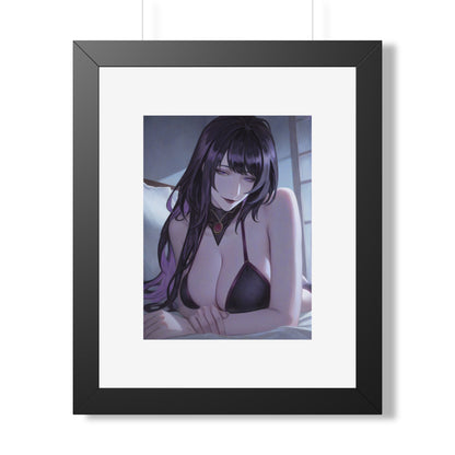 Anime Art Poster — Sultry Dark-Haired Girl Framed Vertical Print
