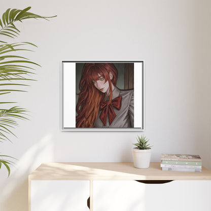 Framed Matte Canvas Print — Moody Red-Headed Anime Girl Art