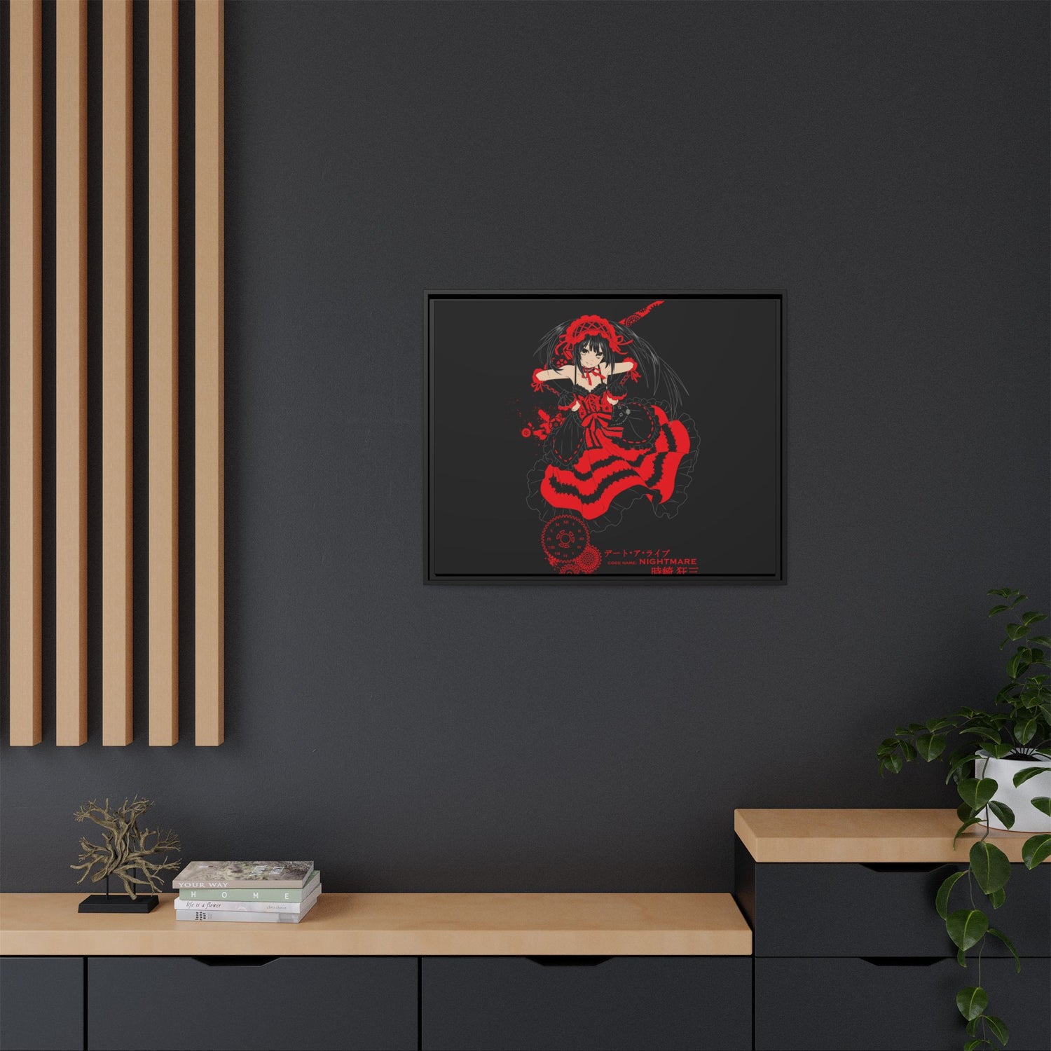 Anime Warrior Red Black Matte Canvas Print — Framed Wall Art